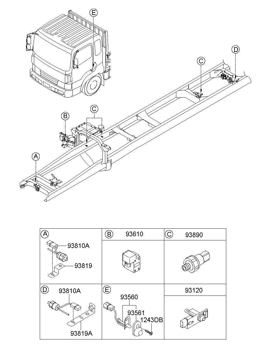 HYUNDAI (HT), 5 TON TRUCK 04 F/LIFT, BOX ASSY-CAB TILTING SW (93610-6B000)