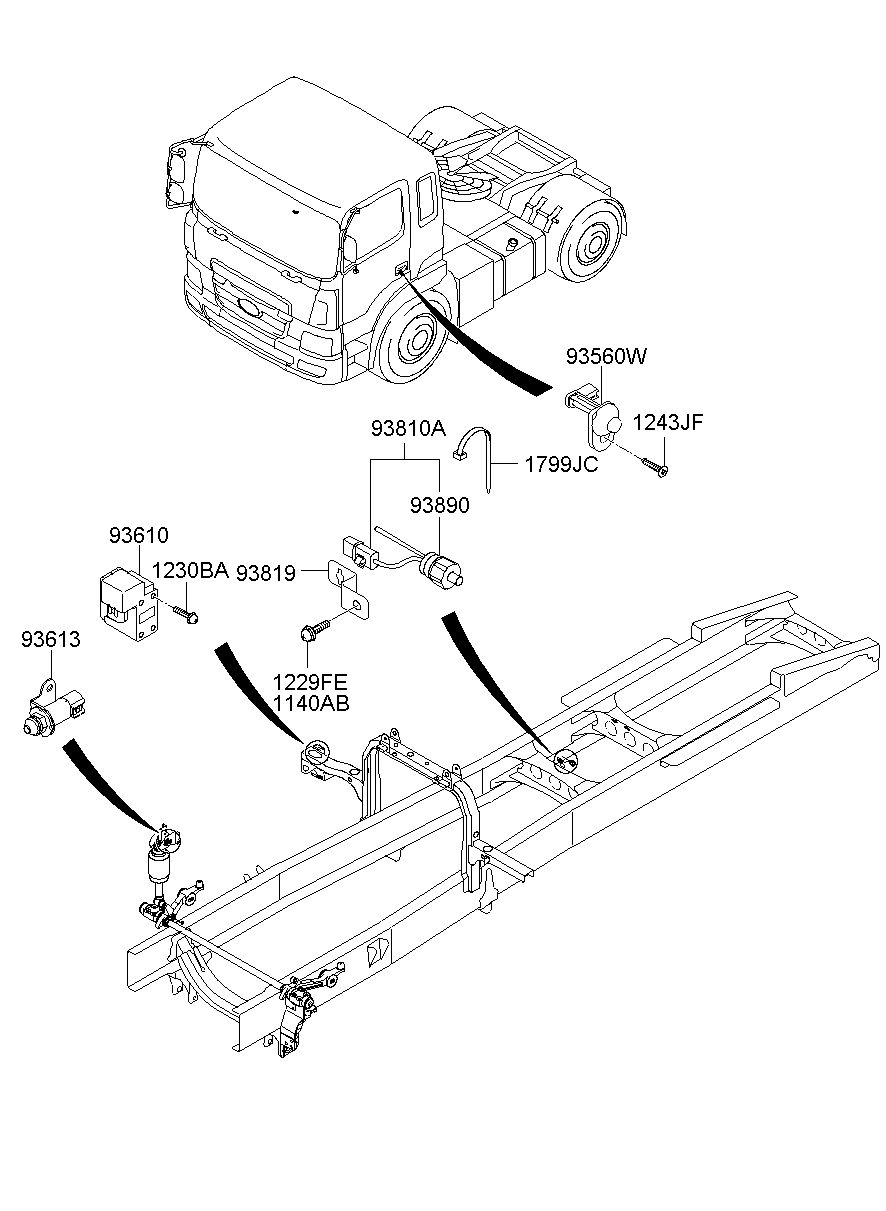 HYUNDAI (HT), TRAGO(4×2), SWITCH ASSY-TILT SAFETY (93613-7M000)