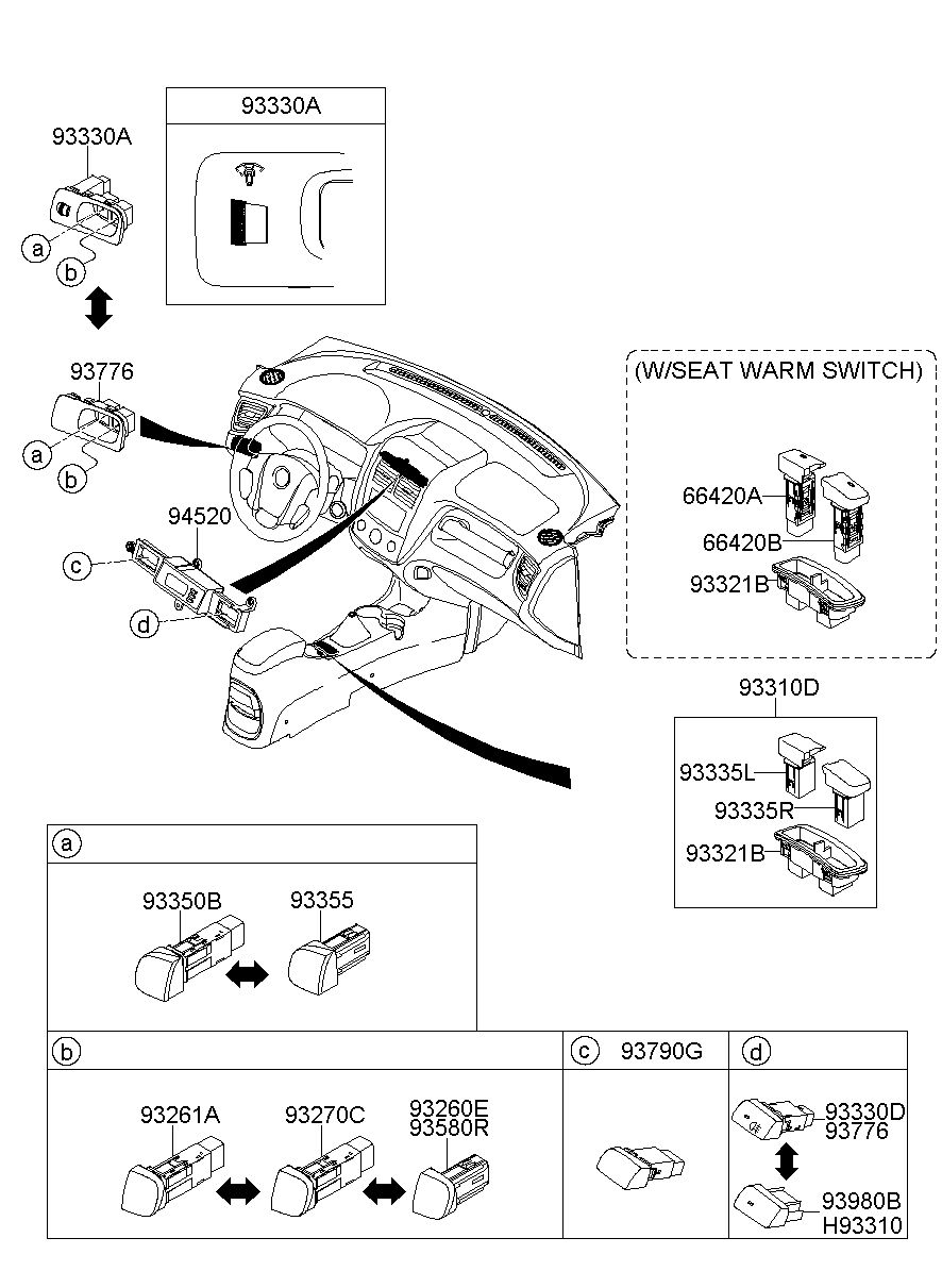 KIA (KS), NEW SPORTAGE 06, SWITCH ASSY-RR P/WDO SUB RH (93580-1F500UB)