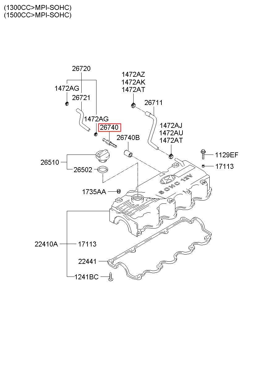 HYUNDAI (HS), VERNA 96, VALVE-PCV, 2674021314 (26740-21314)