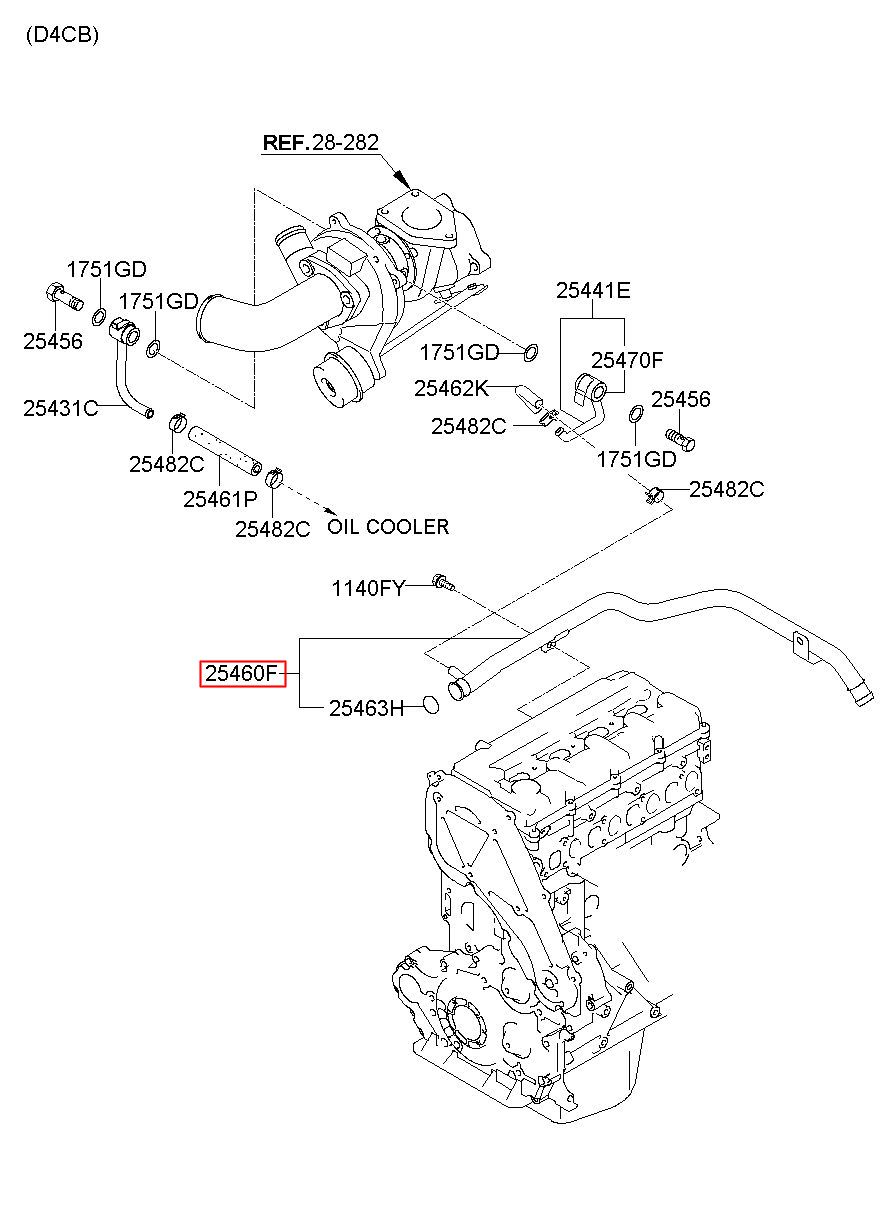 HYUNDAI (HS), PORTER 2, PIPE & O-RING ASSY-HEATER (25460-4A350)