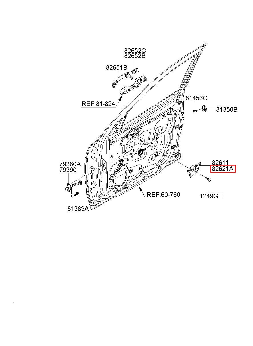 82621-2B000-WK Genuine Hyundai Housing-Door Inside Handle RH