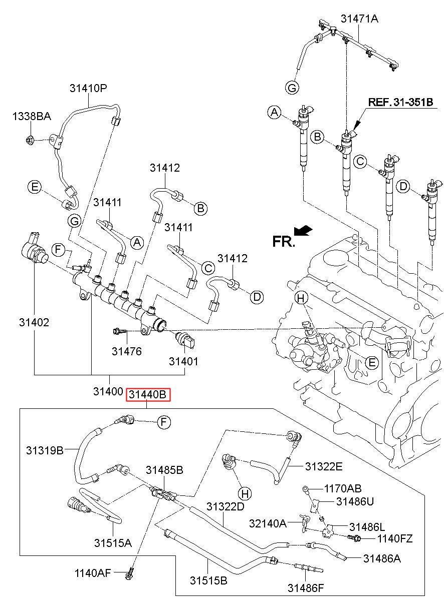 HYUNDAI (HS), I40 11, F/BLOCK & HOSE ASSY, 314802A910 (31480-2A910)