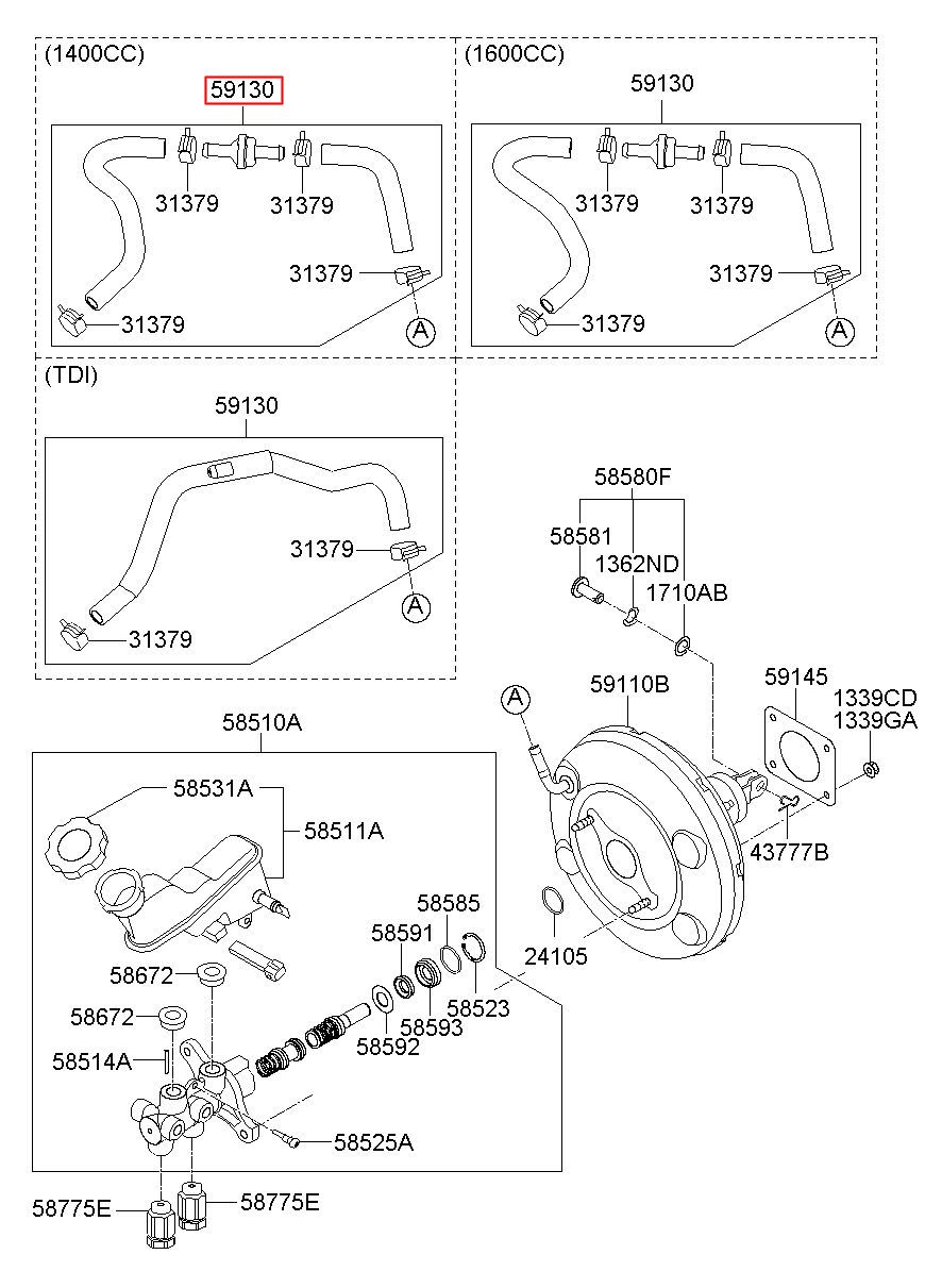 Genuine Hyundai 59130-2D200 Brake Booster Vacuum Hose Assembly Genuine Hyundai 59130-2D200 Brake Booster Vacuum Hose Assembly