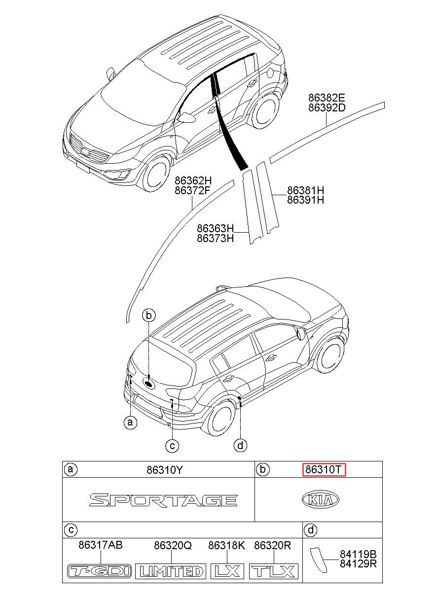 KIA (KS), SPORTAGE R 10, LOGO ASSY-KIA SUB, 863533W500 (86353-3W500)